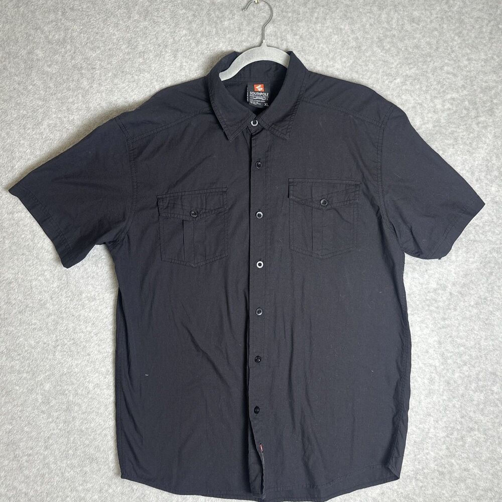 South Pole Shirt Mens XL Black Y2K Vintage Skull Print Short Sleeve Relaxed Fit